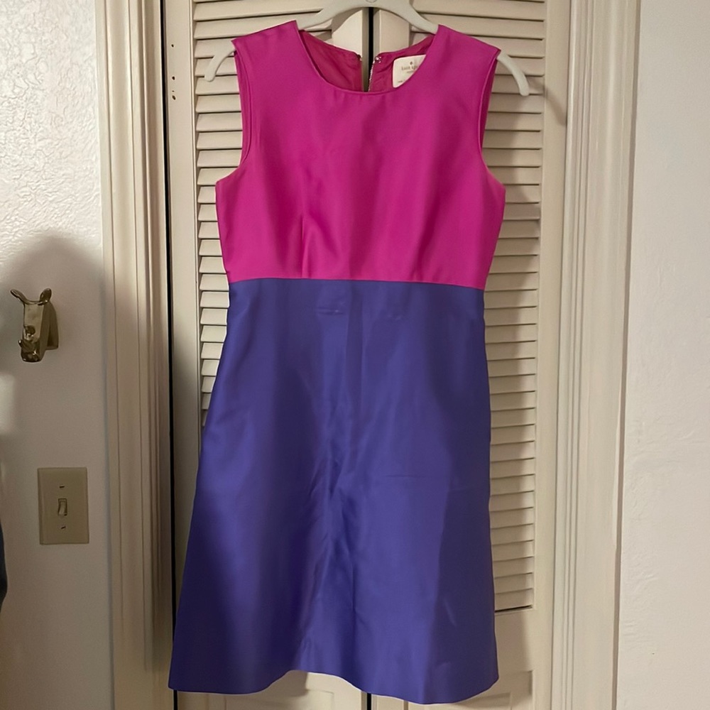 Kate Spade Blakely Dress Womens 2 Silk Pink Purple Empire Waist Pockets Zipper
